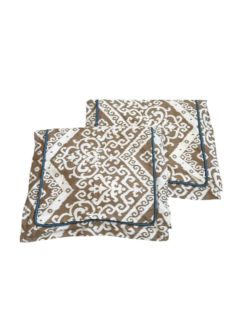 NWT Kravet Custom Damask Ikat Motif Welt Cord Piping King Size Pillow Shams
